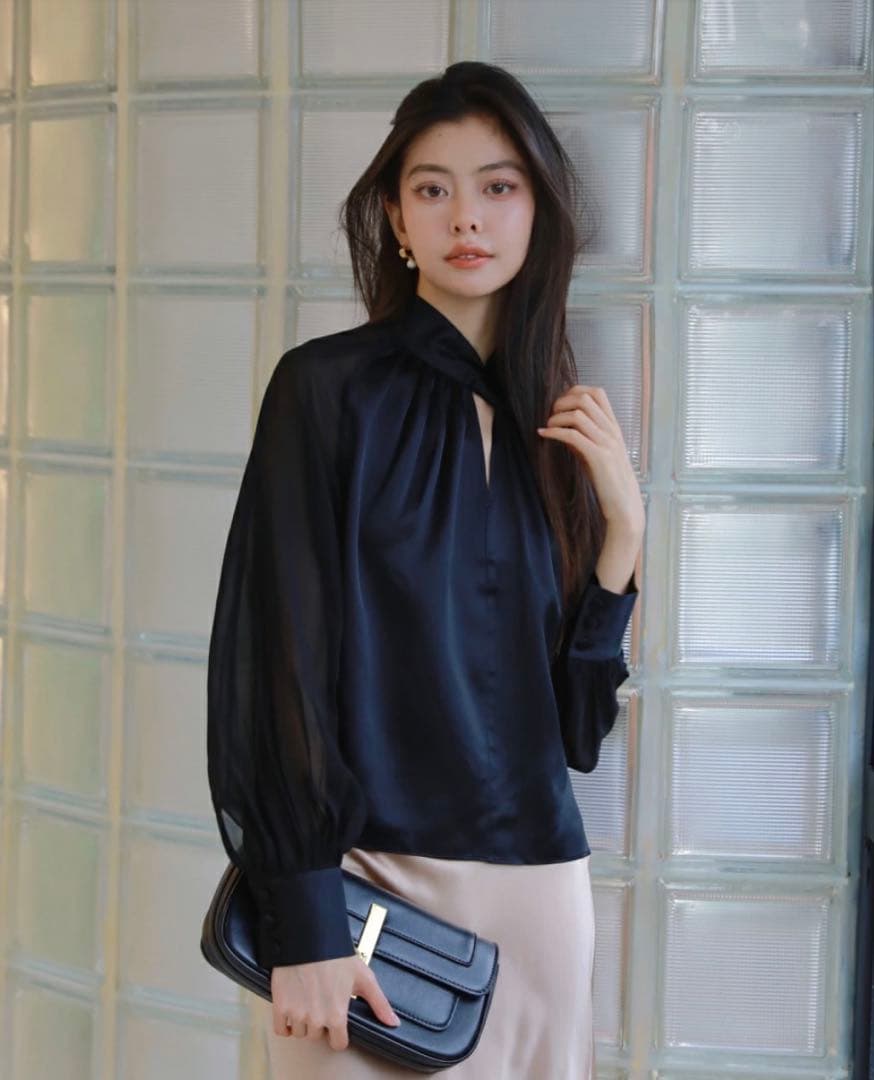 LILYSILK シルク ブラウス M 黒 ボリュームスリーブ 長袖