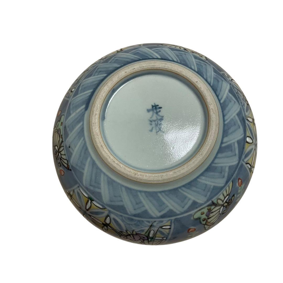 【激レア】六代走波作　染錦椿草花あやめぶどう文　つぼ　壺