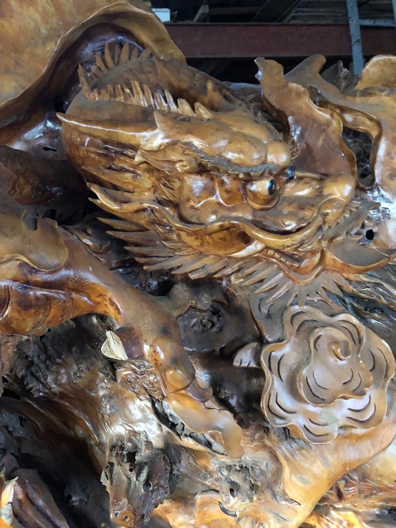 龍の木彫り彫刻 大型作品　重量約100kg 引き取り限定！