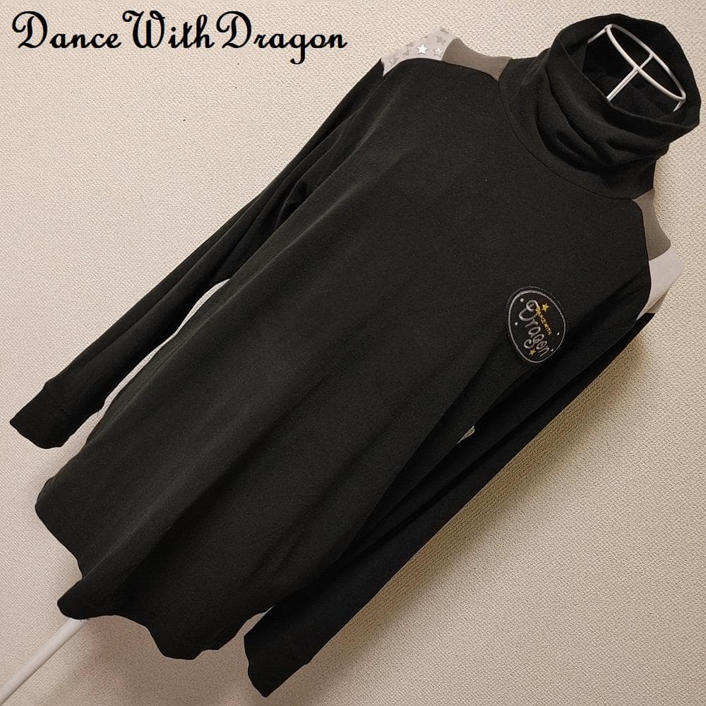 ダンスウィズドラゴン★2 M 黒 長袖 タートルネック カットソー シャツ 冬