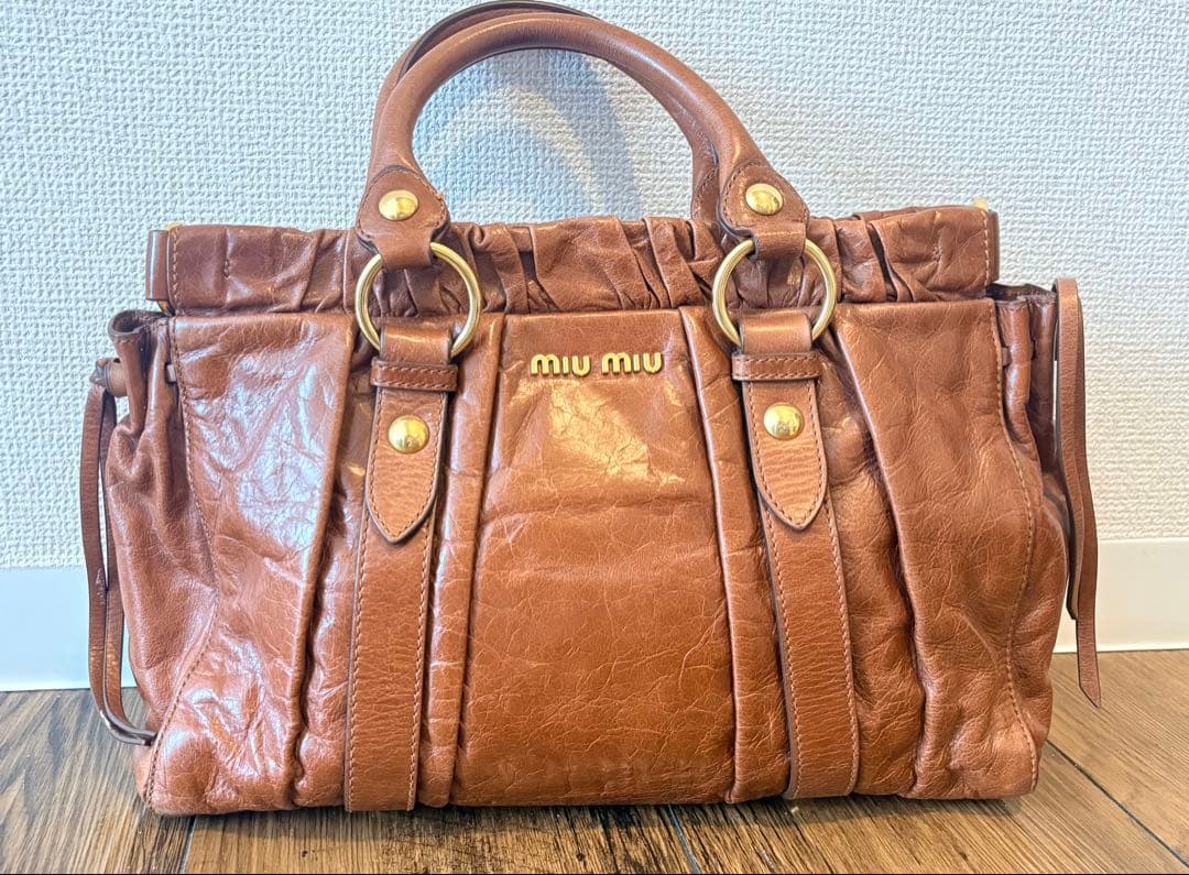 美品✨ miu miu ヴィッテロルクス ハンドバッグ リボン ブラウン