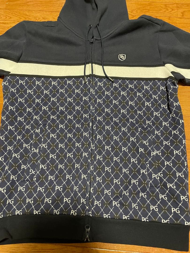 パーリーゲイツ　PGロゴ総柄 ジップアップパーカー ネイビー メンズ