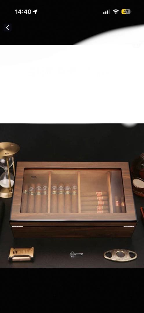 木製シガーヒュミドール ガラス蓋付き
