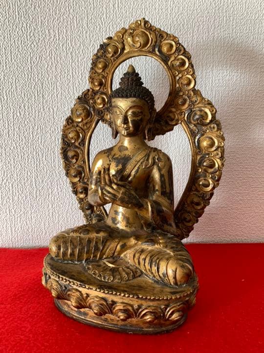 仏教美術 釈迦牟尼仏　鍍金仏　古銅　座像，東洋彫刻 木箱 XG3-10