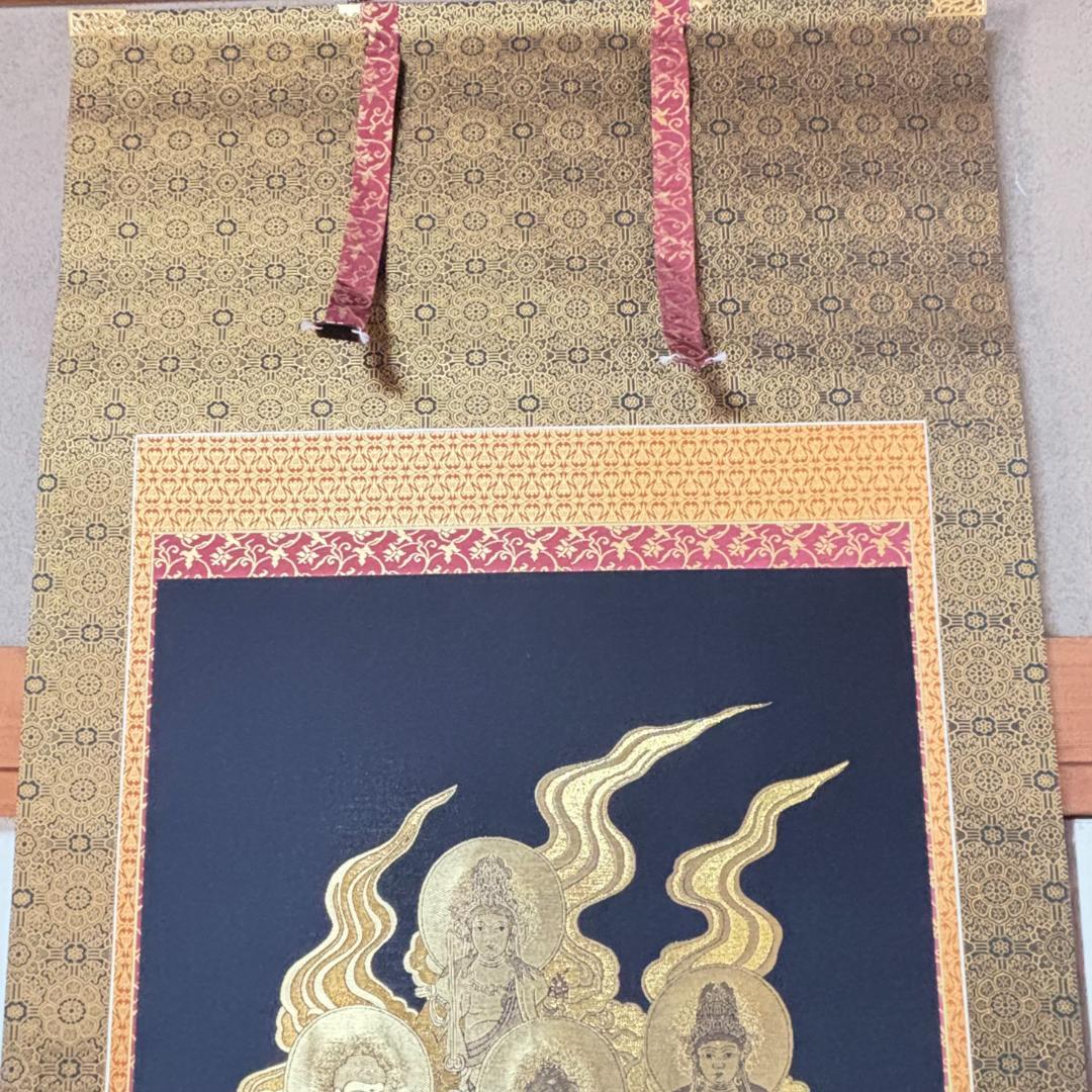 掛軸 金糸 高級西陣織 十三佛 善光寺大勧進箱書き 二重箱