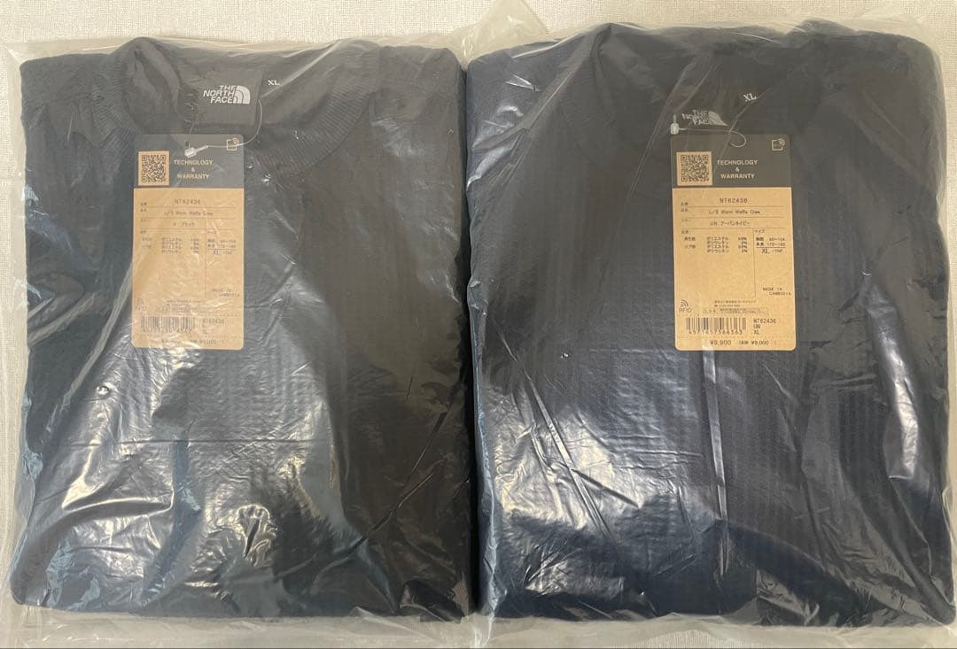 【新品タグ付き】ノースフェイス 長袖ウォームワッフルクルー XL 黒紺2枚セット