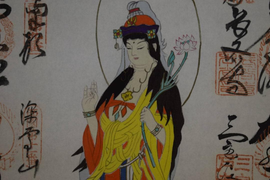 真作/西国三十三ヶ所/三十三ヵ所霊場集印肉筆掛軸/布袋屋掛軸HF-324
