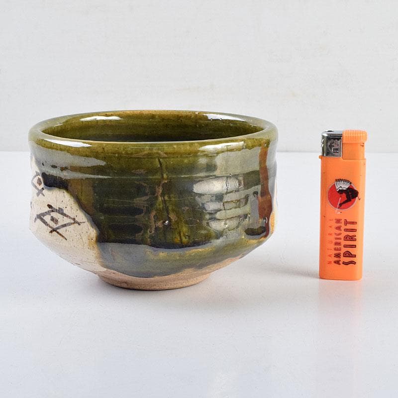 北大路魯山人作　織部焼　青織部　茶碗　黒田陶々庵極め箱　M　R9447