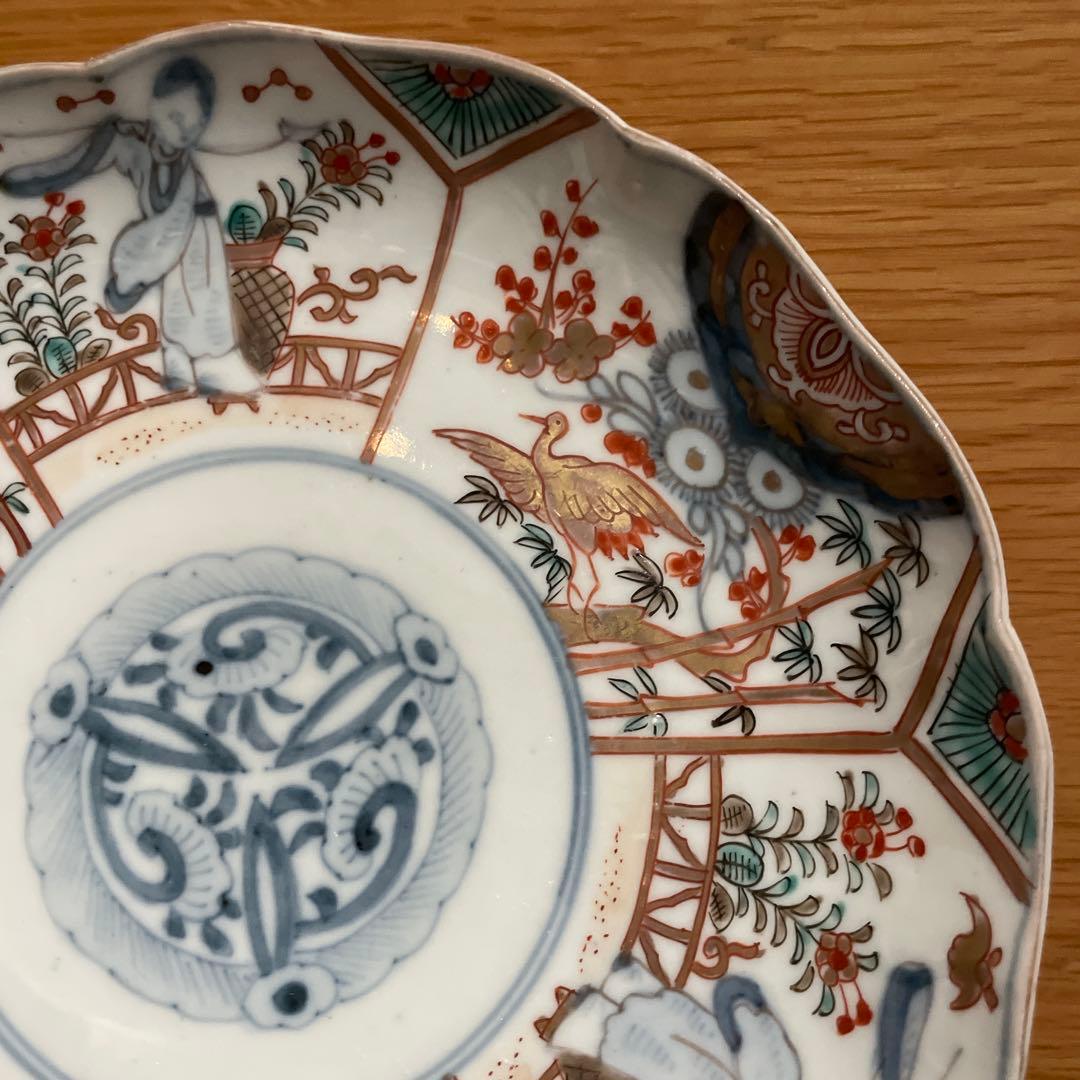 骨董 淡色鶴に竹梅図 ７寸皿 雛祭りにも