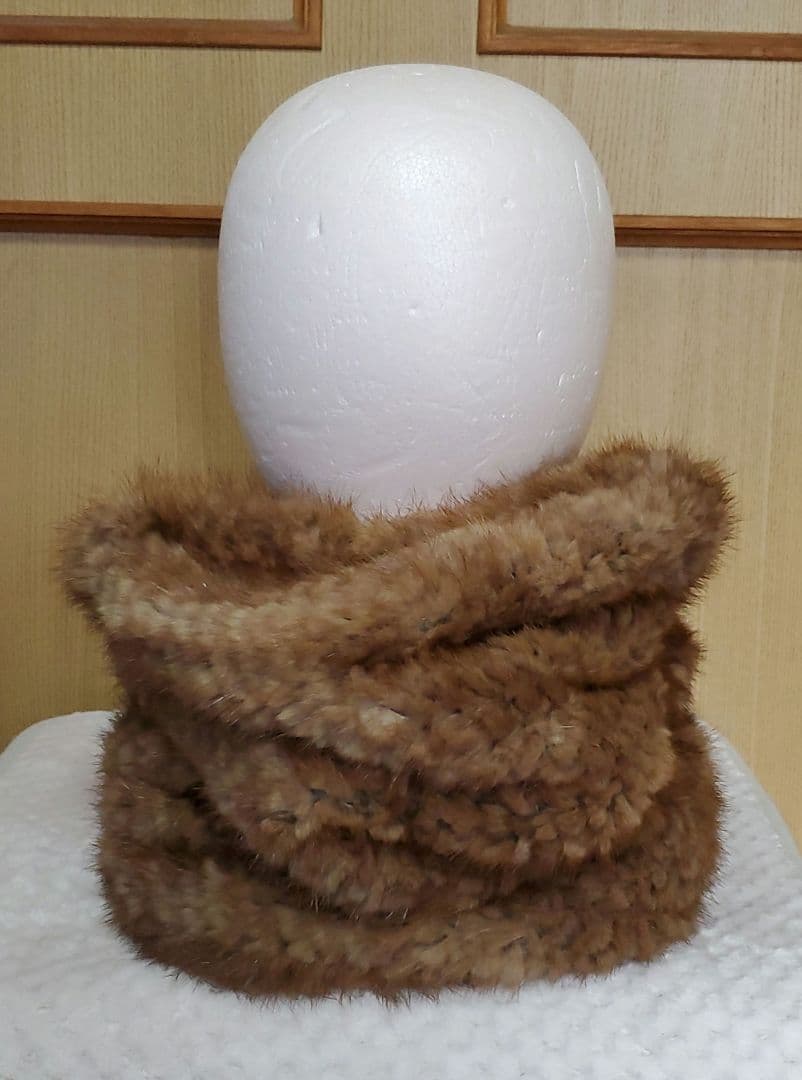 サンフラワー ミンクファー ネックウォーマー スヌード ブラウン