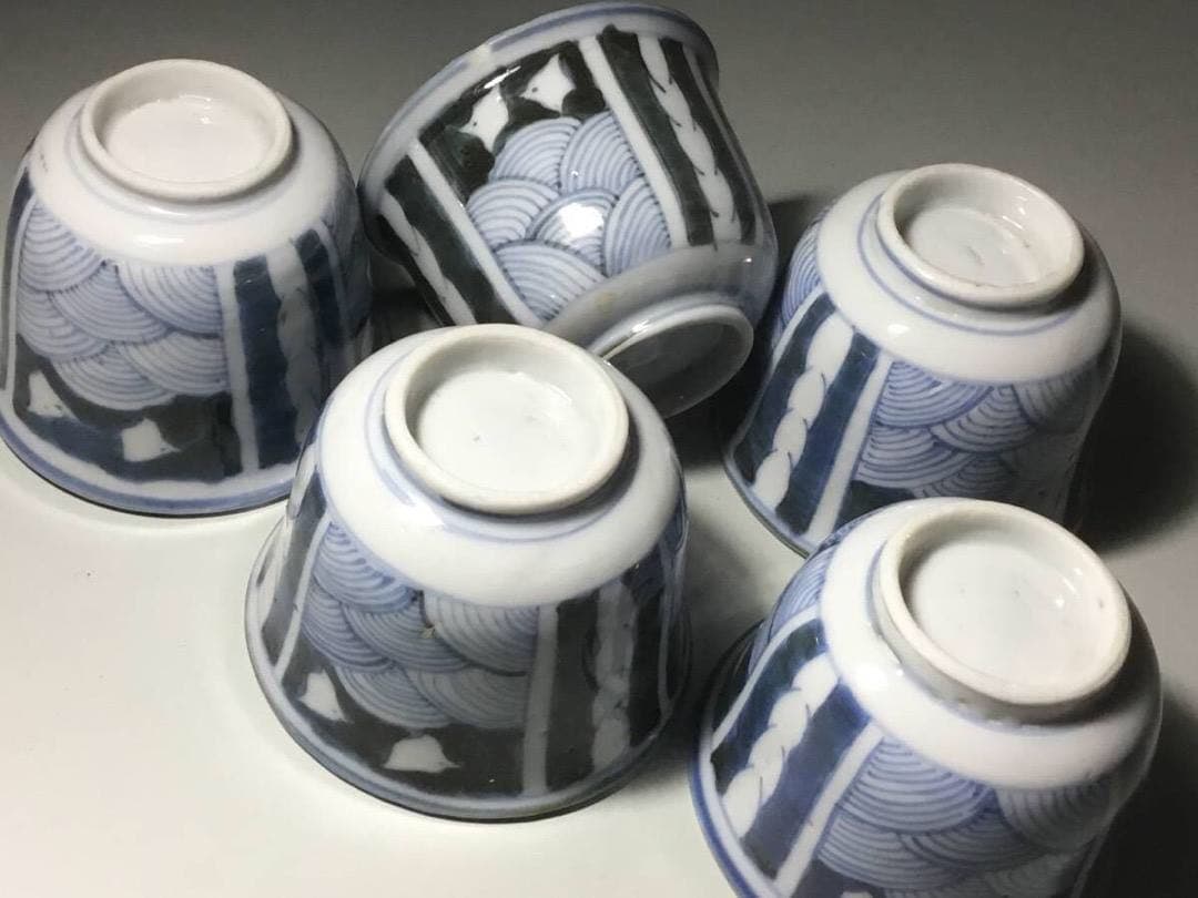 ちどり◆波千鳥 / ４個◆古伊万里 染付け 蕎麦猪口 向付 湯呑み そば猪口