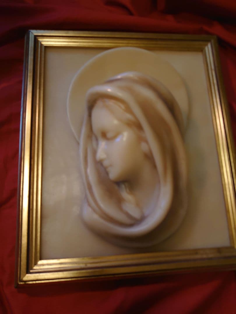 フランス アンティーク ワックス 蝋「マリア様」木製額ゴールドフレーム