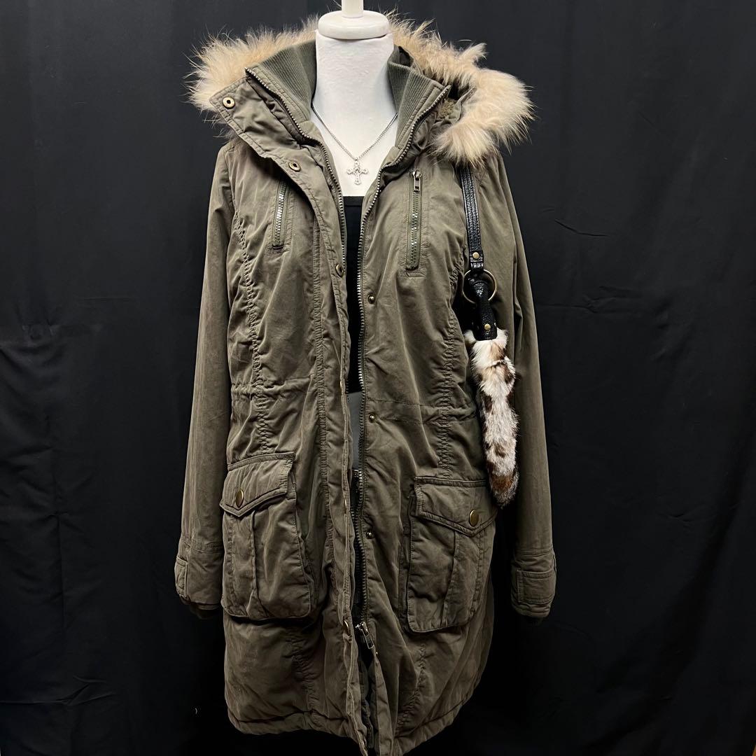 平成ギャル　y2k グランジ　ファー付き　モッズコート　ギミック　ロング