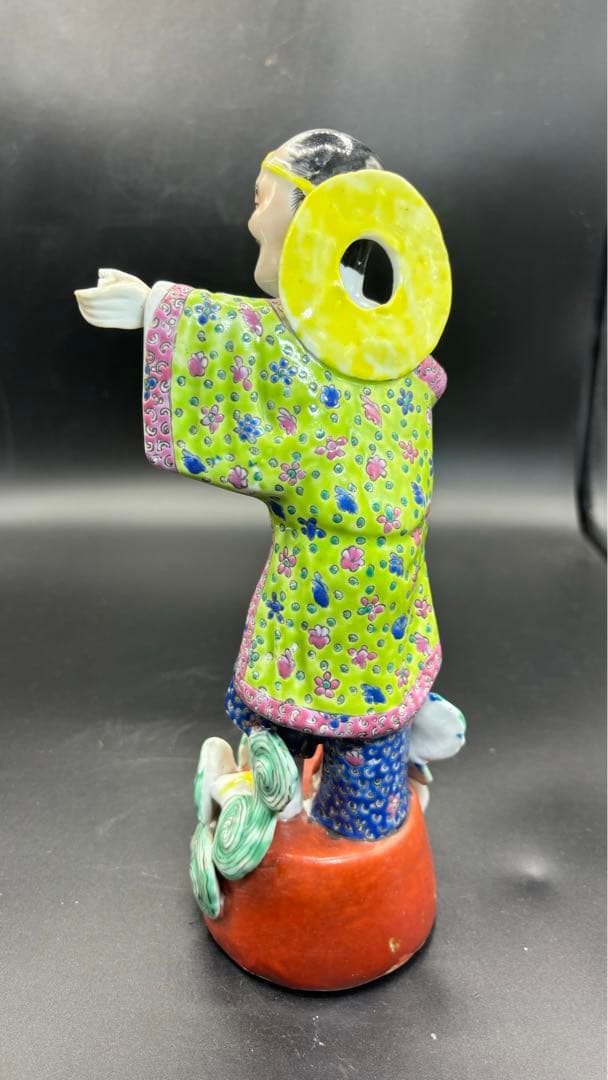 中国美術 古玩 色絵陶人形 陶器人形 高さ約26cm 置物 オブジェ 古董品