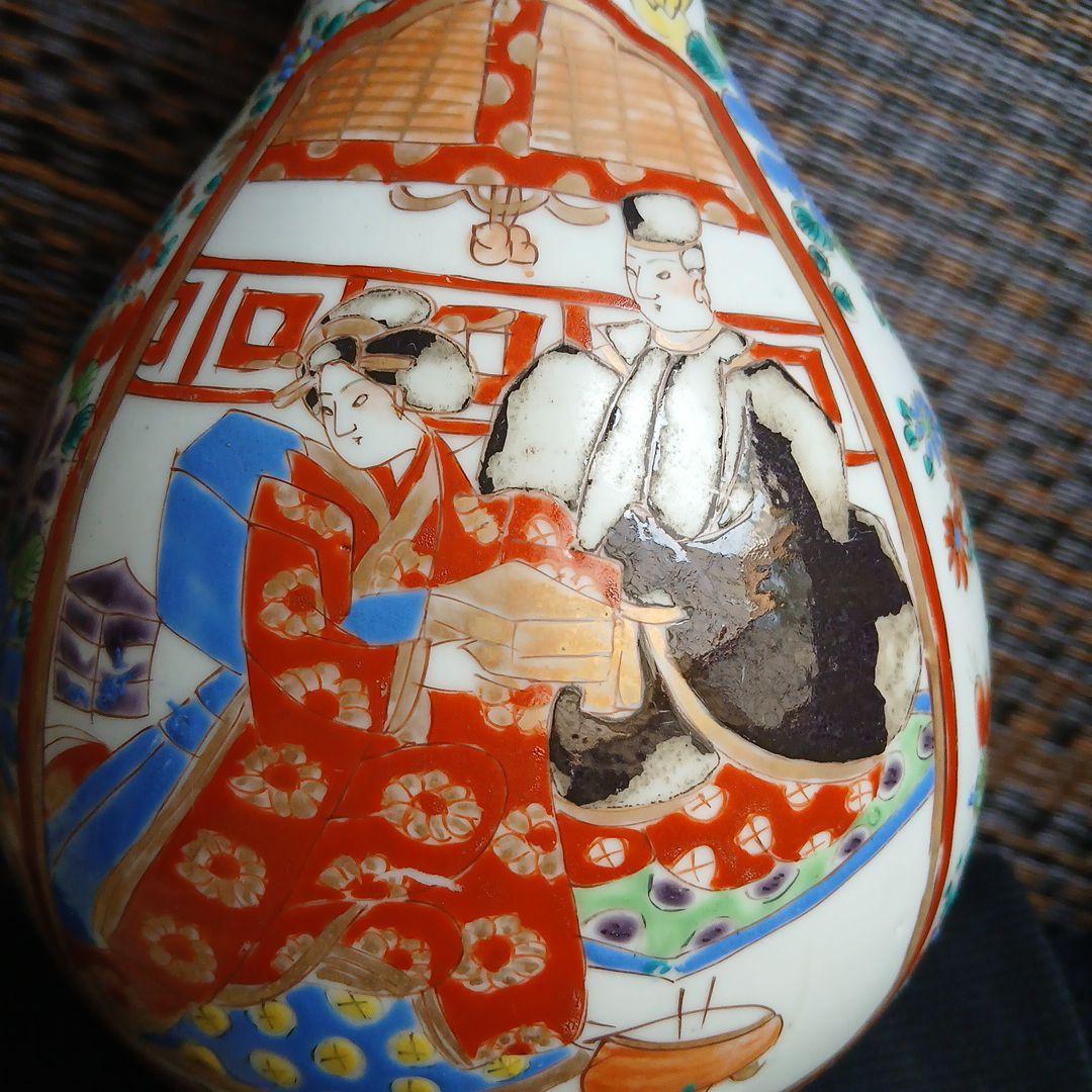 肥碟山信甫造の壺/幕末明治里帰り伊万里有田焼田代商会/公家菊牡丹錦絵/骨董一輪挿