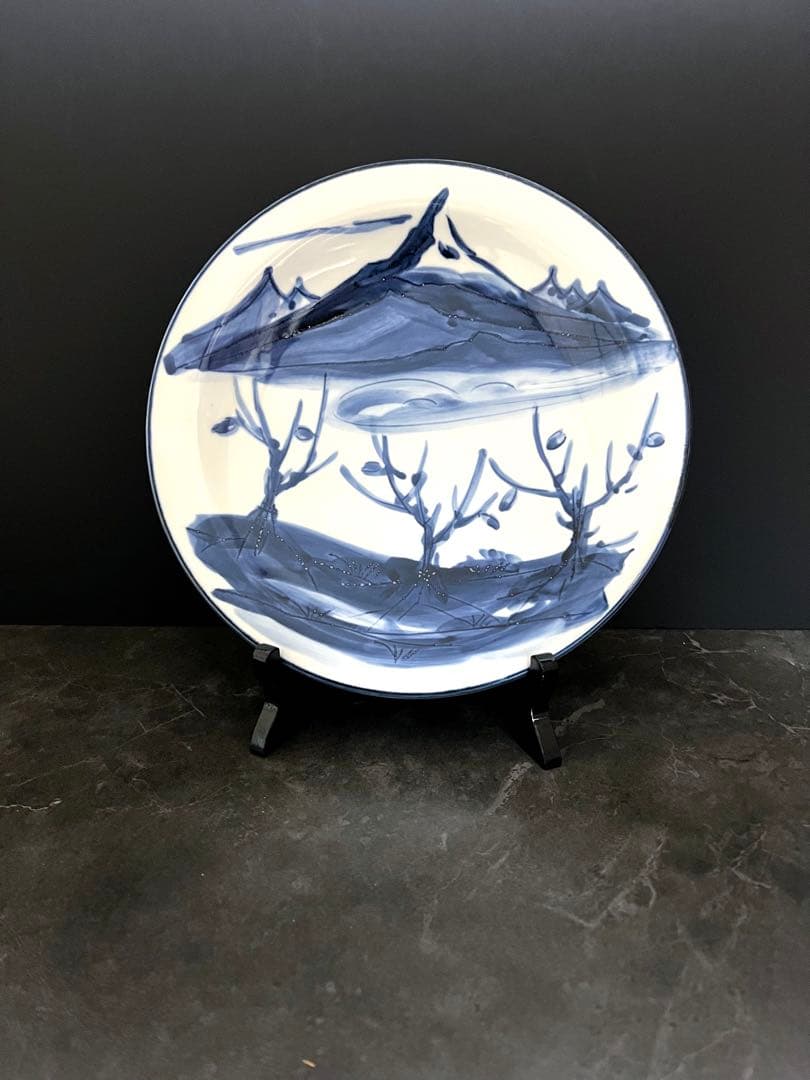 【篠田義一】染付　信濃路　飾皿　 師： 人間国宝 近藤悠三 　新品未使用　共箱