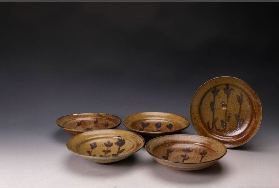 中里隆　唐津焼　絵唐津　6寸皿　5客セット　中里太亀　中里健太　中里重利　登り窯