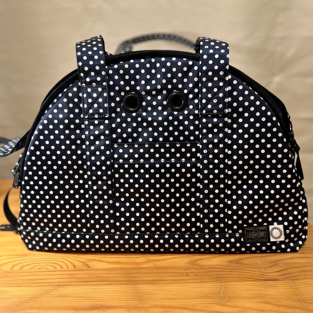 PORTER 犬猫用ドット柄 キャリーバッグ ネイビー