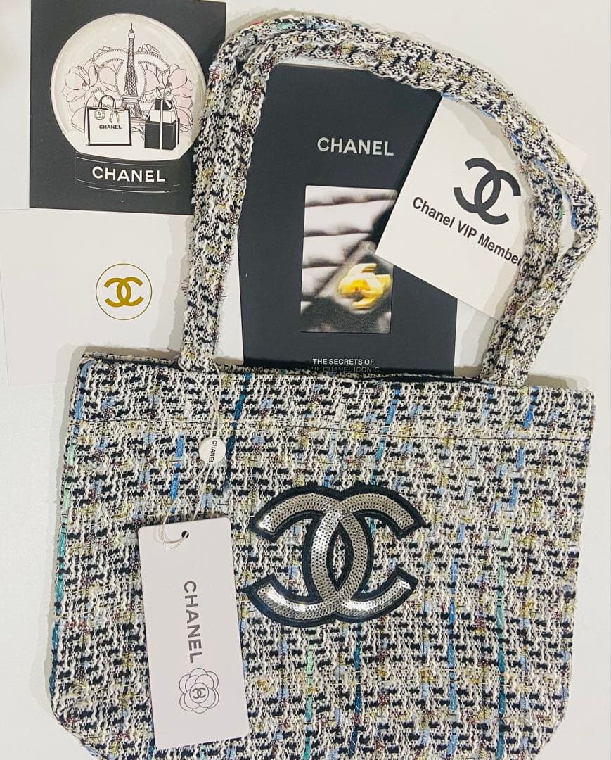 CHANEL シャネルノベルティ　トートバッグ　ハンドバッグ　ブルーラメニット