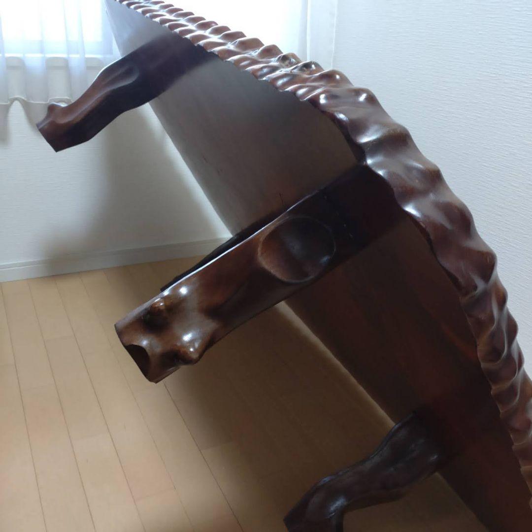 木製 波形縁取り座卓 ダークブラウン