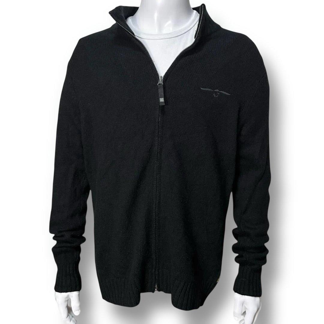 Armani Jeans アルマーニジーンズ カシミヤ混 ニットブルゾン L 黒