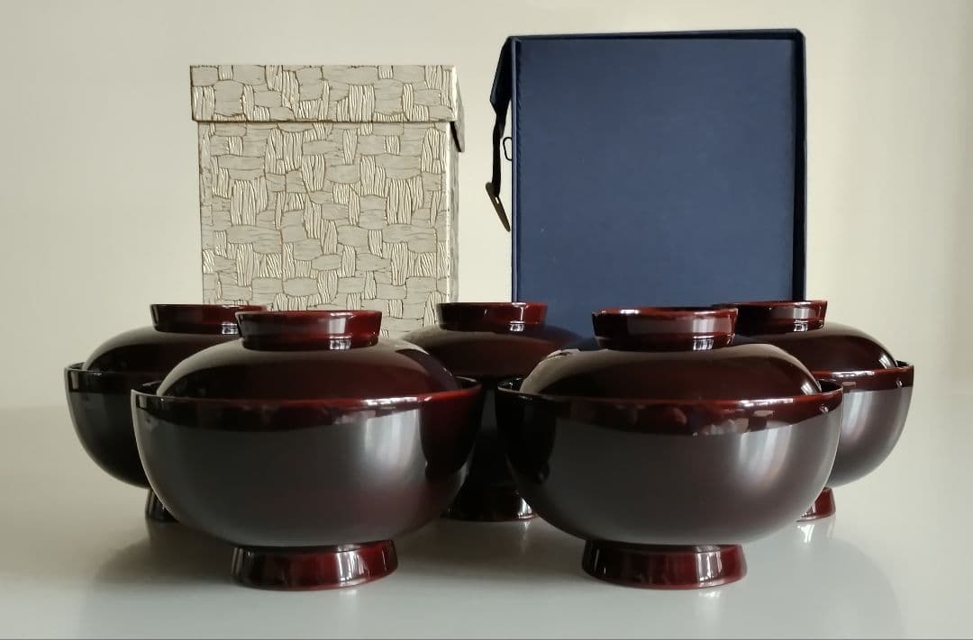 輪島塗　ひょうたん蒔絵　煮物椀　5客セット　溜塗