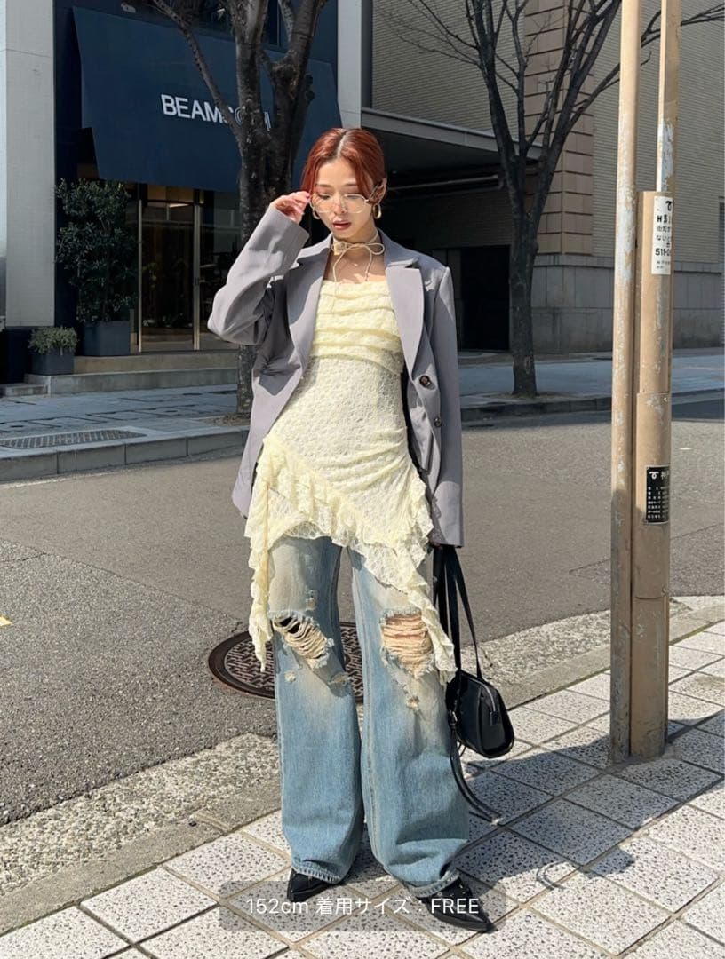 TUCKED LACE RUFFLE キャミソール IVOY SLY スライ