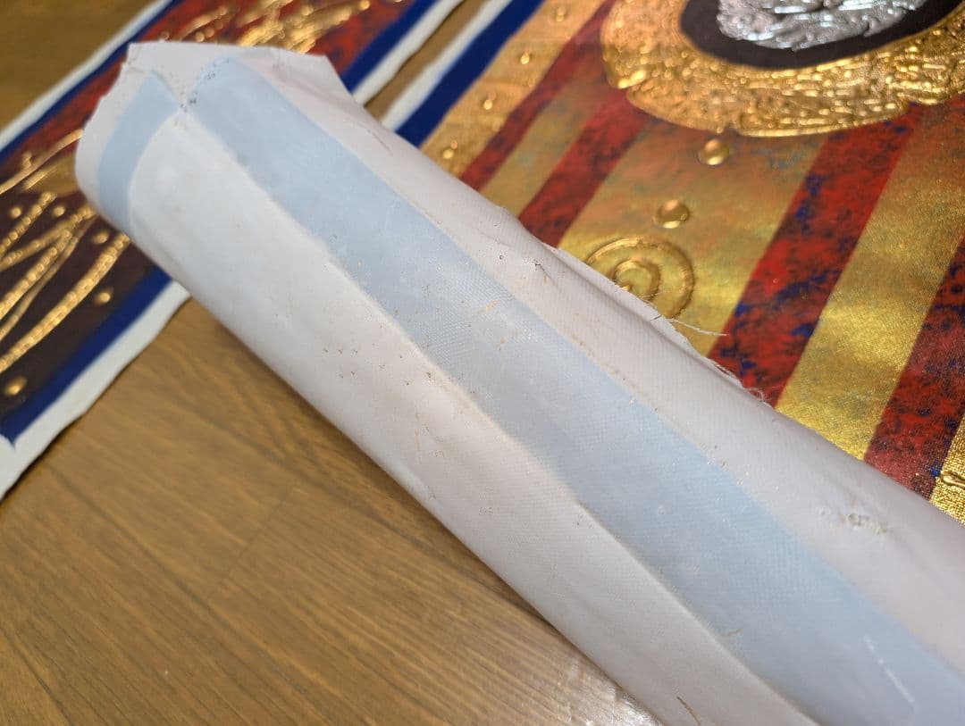 タイ　絵画　大サイズ　金色の蓮のアート　布地　芸術　チェンマイ　アジア　蓮の花