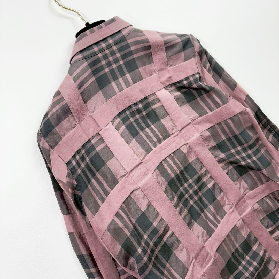 チカキサダ 長袖 フリルデザイン ブラウス チェック リボン アシンメトリー