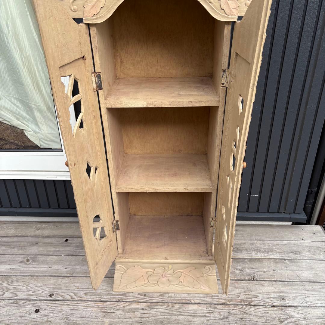 ヴィンテージ 彫刻キャビネット 木製収納棚 鳥 花 草木モチーフ アジアン調