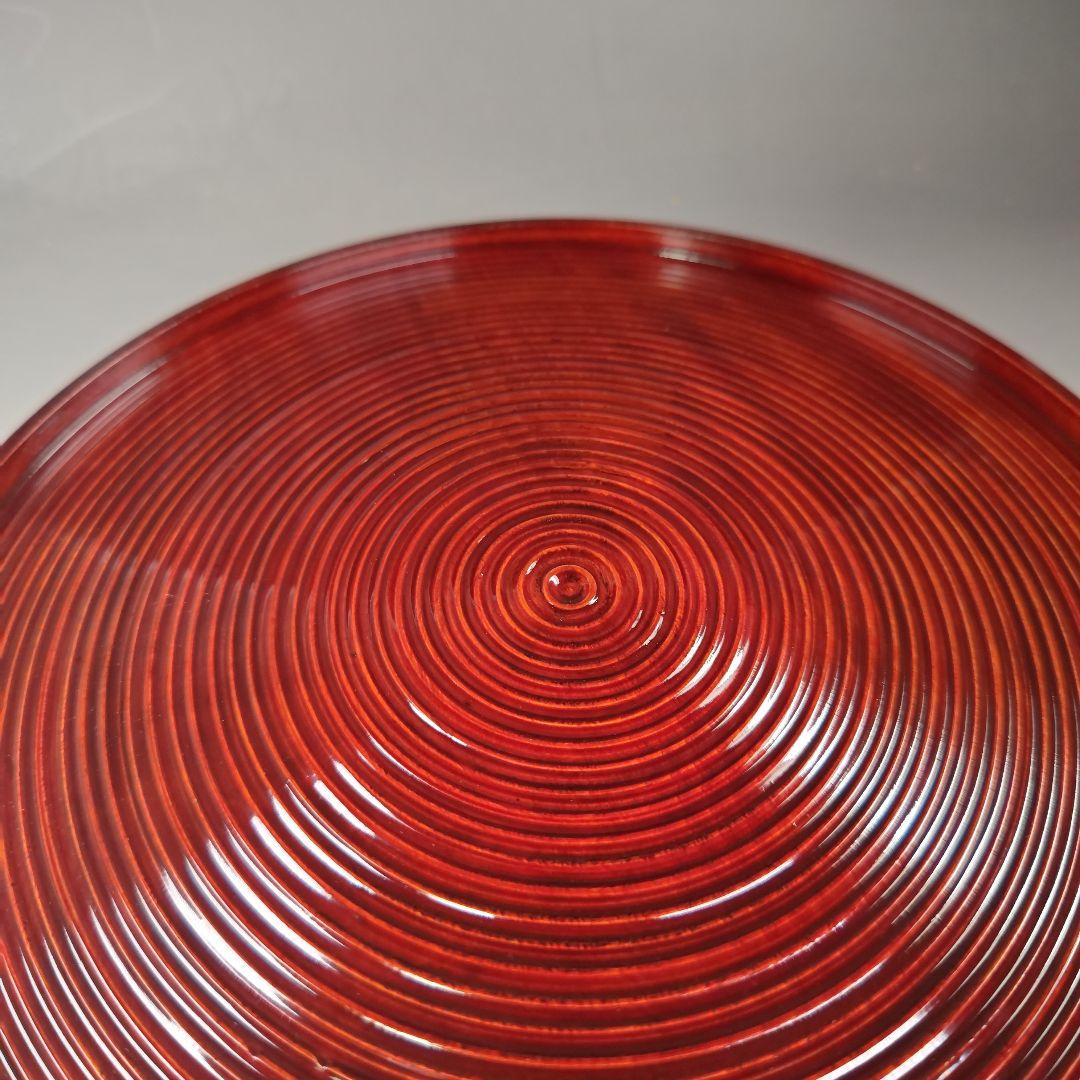 イ331 盆『塗師　哲山作』『溜塗ロクロ目　丸盆　共箱』茶道具　漆塗