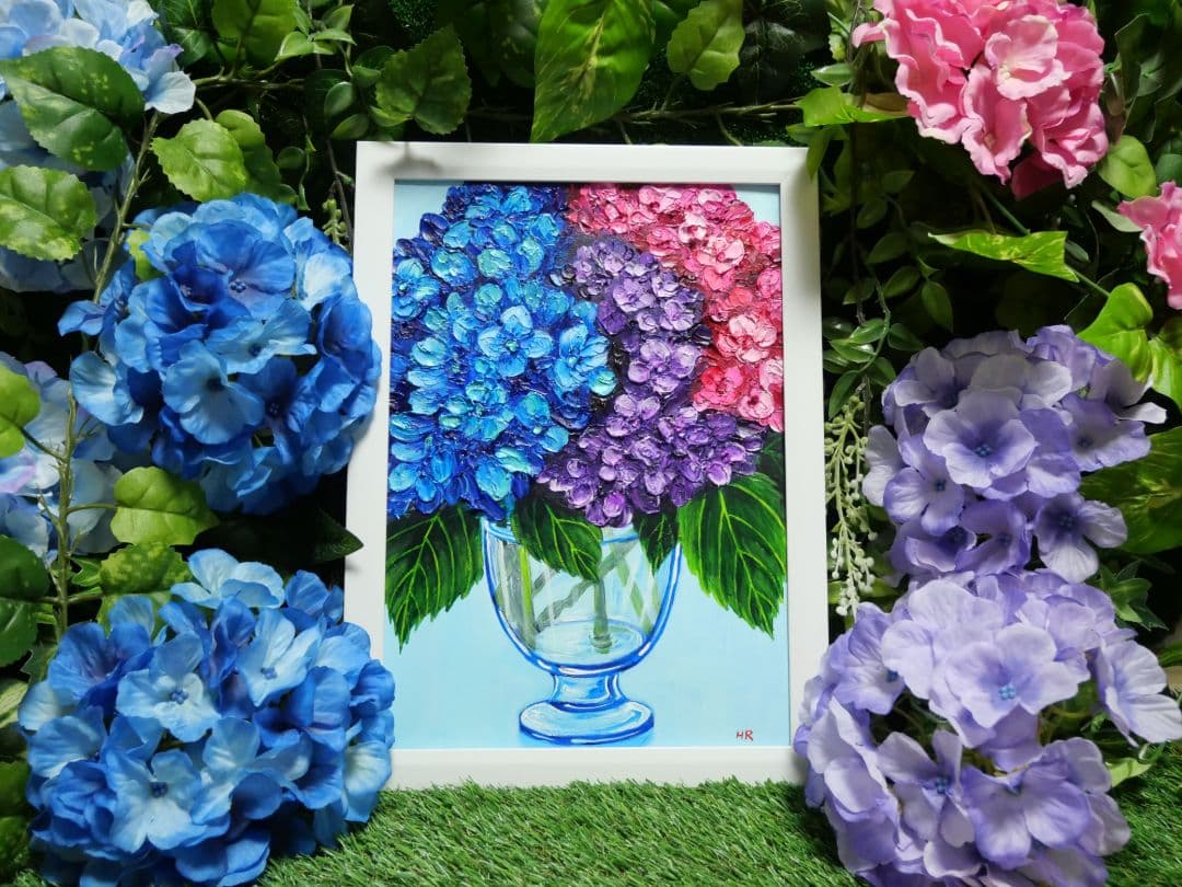 油絵 絵画 【アジサイの花】