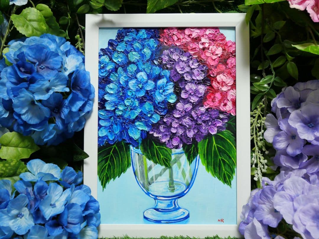 油絵 絵画 【アジサイの花】