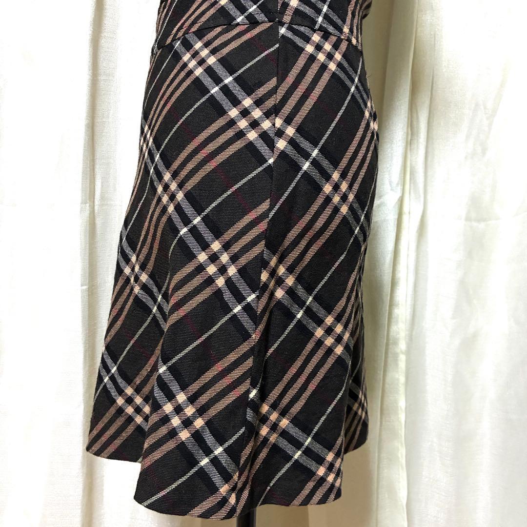 バーバリーブルーレーベル ノバチェック フレアワンピース ホースロゴ刺繍 38