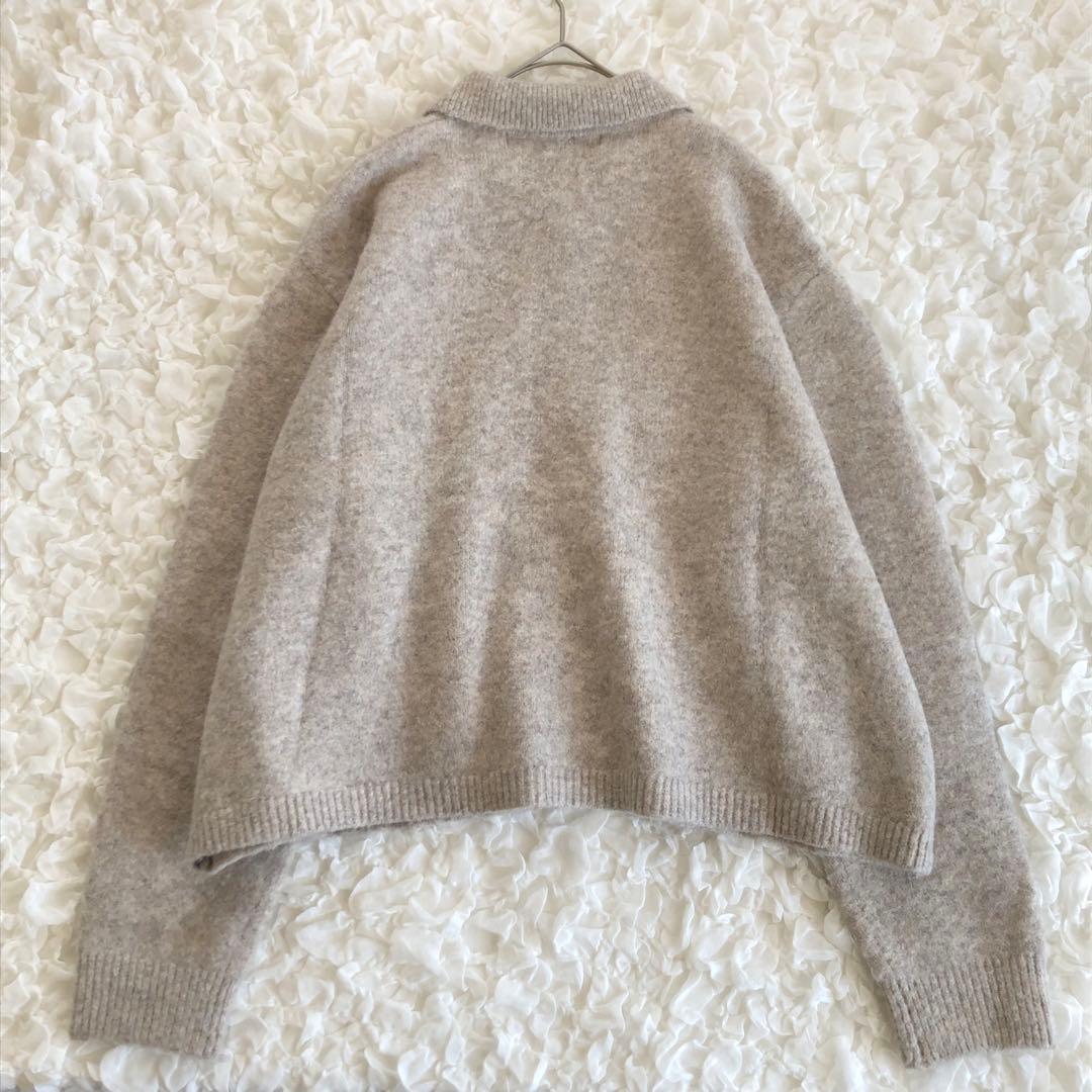 ミズイロインド◆ 襟付きショートカーディガン ウール ニット ライトベージュ