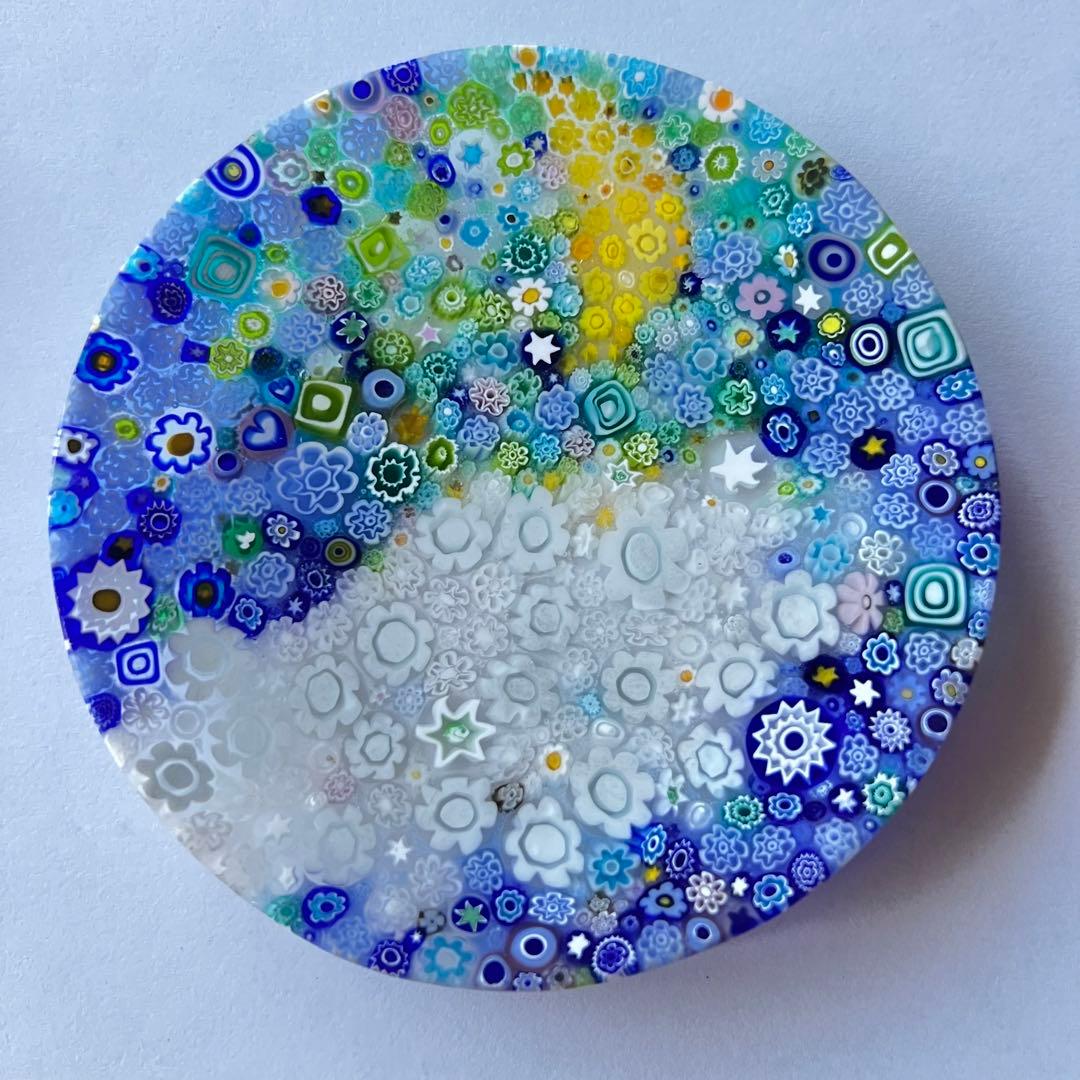 ベネチアンガラス ミルフィオリプレート　「月明かりの物語」と「牛柄」