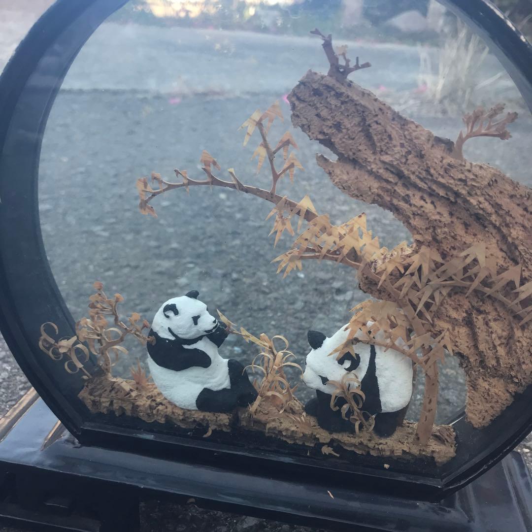 パンダと木の彫刻 置物 約20cm