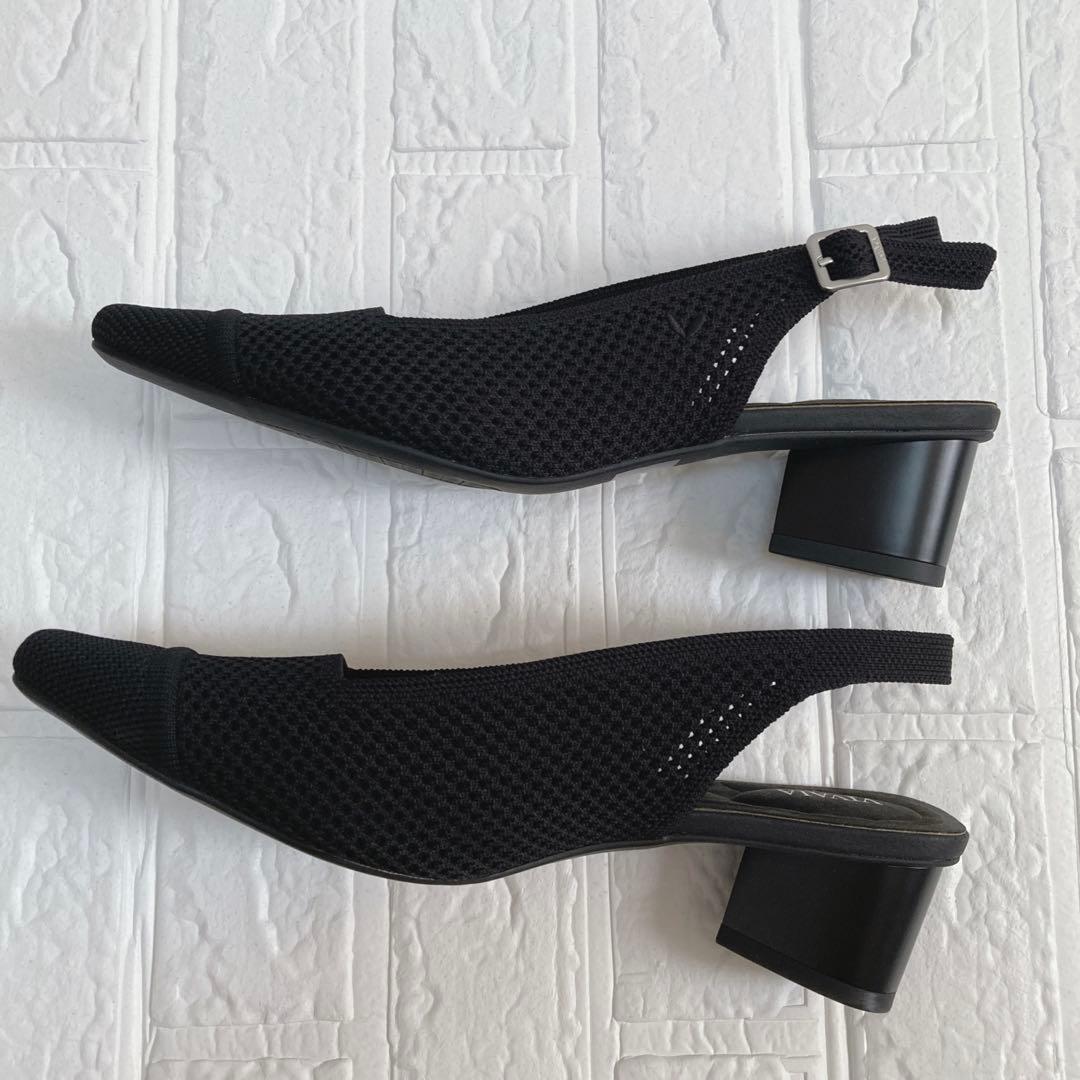 極美品★VIVAIA ポインテッドトゥ スリングバック サンダル メッシュ 黒