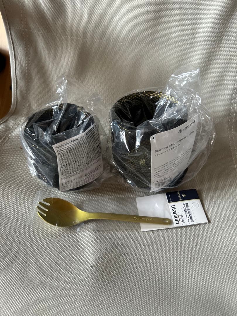 スノーピーク福岡油山限定スタッキングマグ雪峰H450&H300&先割れスプーン