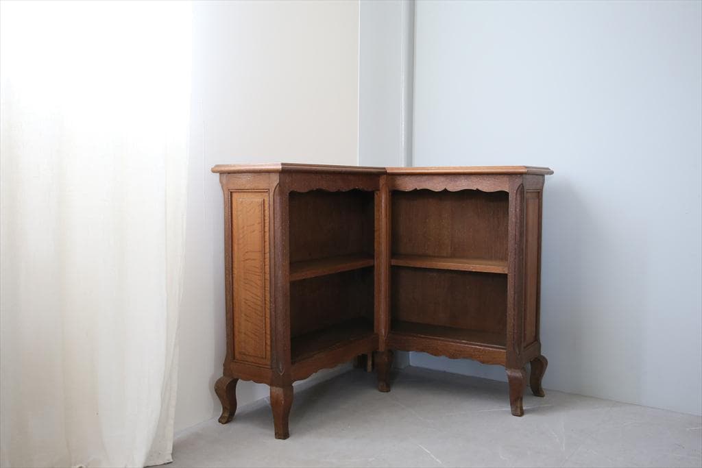 フランスアンティーク猫脚コーナーブックシェルフ/本棚/飾り棚/食器棚(90-80