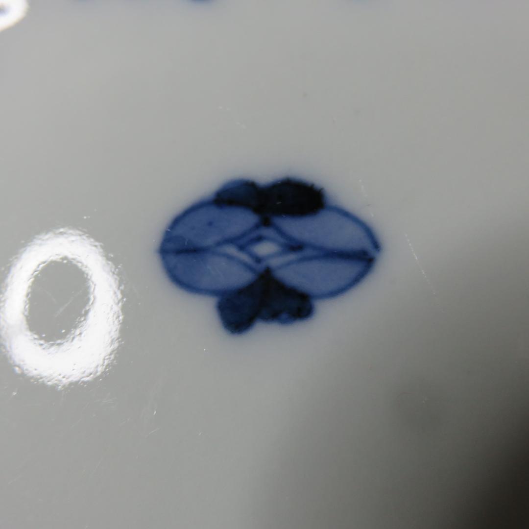 長丸皿 5枚 染付 花弁 唐草 明治 大正 ケンケン