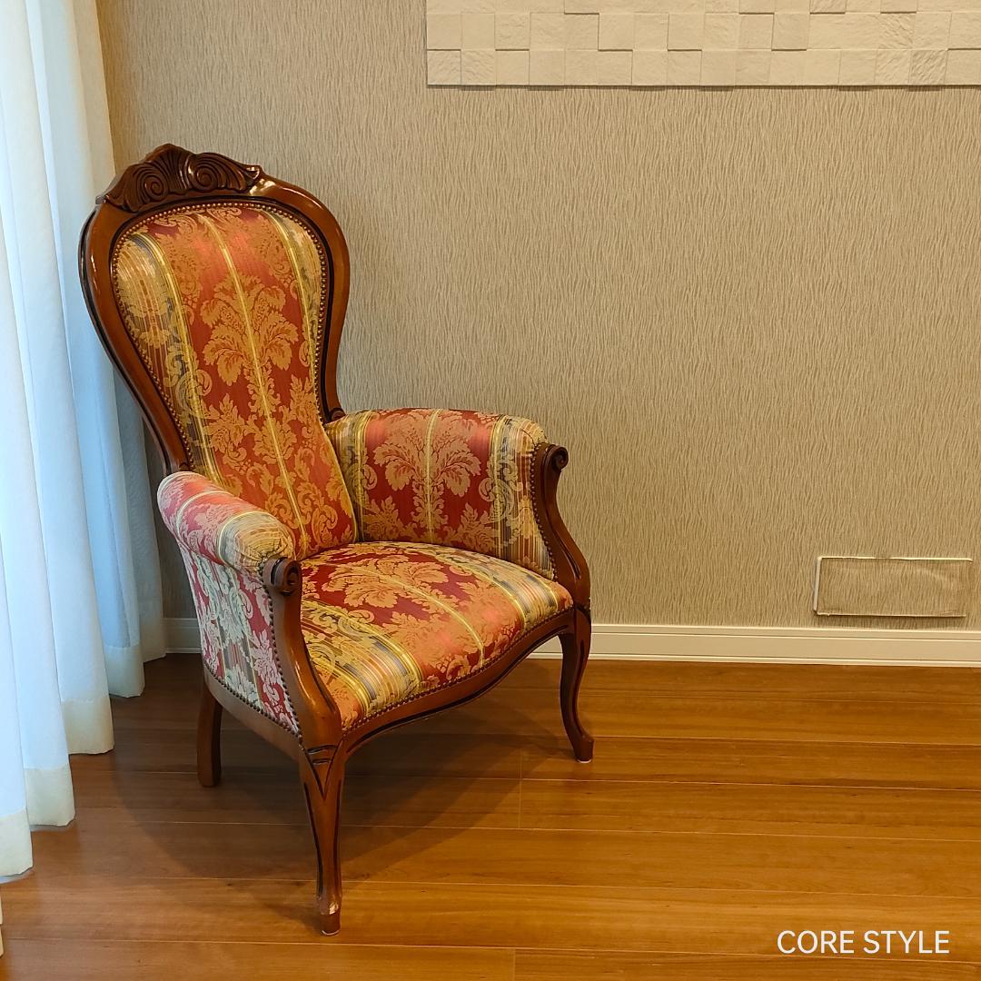 美品 ハイバックチェア　イタリア製 　ロココ様式　ソファ　猫脚　アームチェア