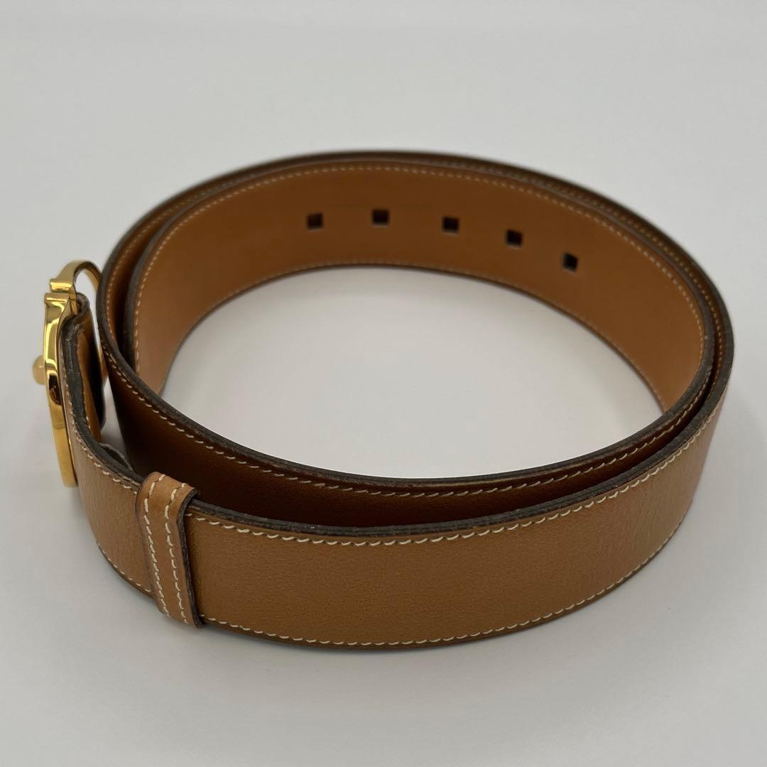 HERMES エルメス　ベルト　ブラウン　レザー◯G刻印　ゴールド金具