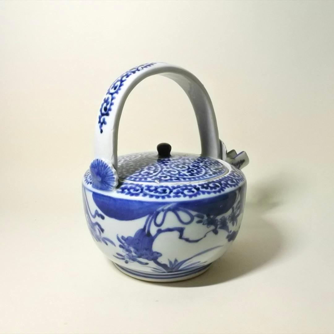 江戸中期　古伊万里　染付　蛸唐草　水注　持ち手　骨董品　アンティーク