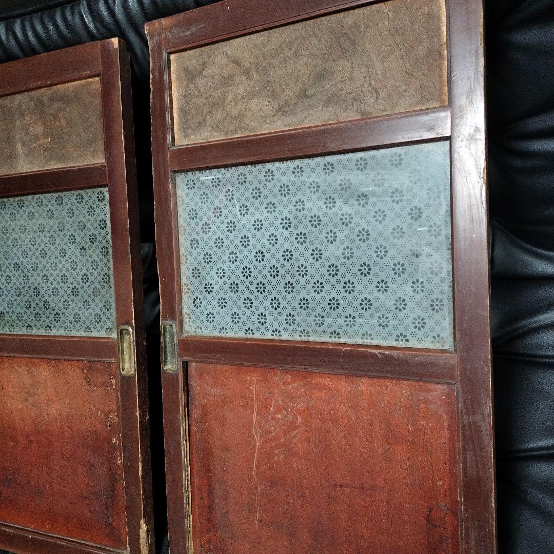 模様ガラス ガラス戸 2枚 建具 アンティーク レトロ