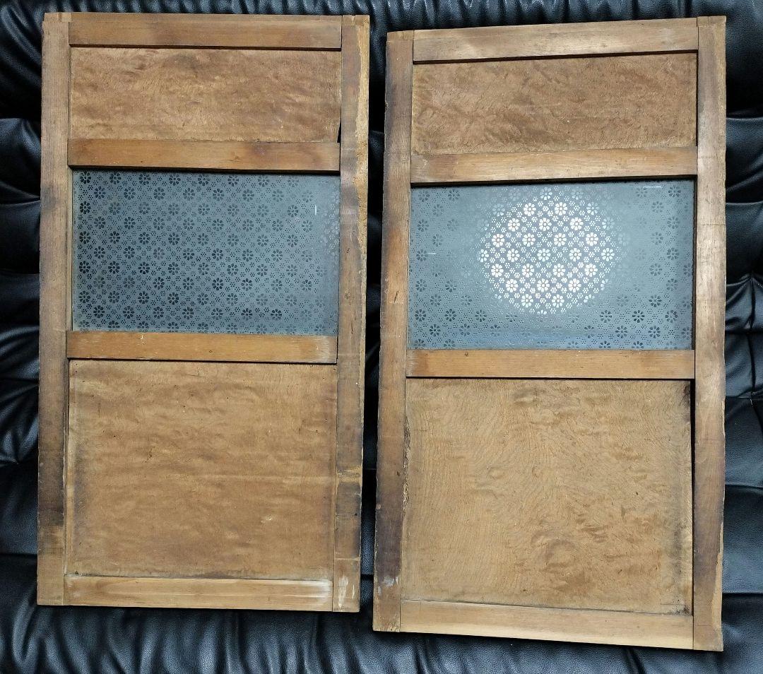 模様ガラス ガラス戸 2枚 建具 アンティーク レトロ