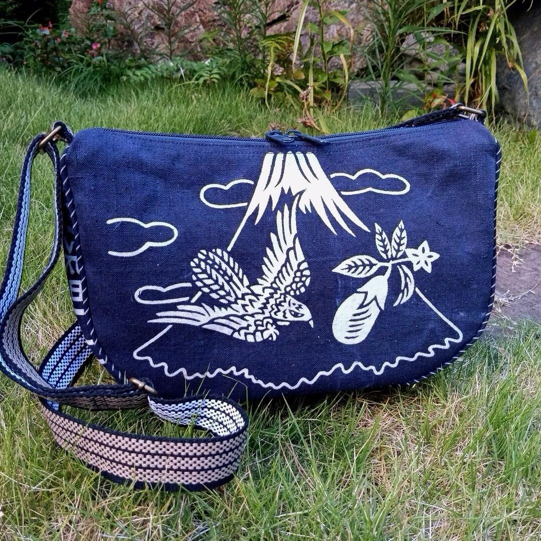 プ*ー様 古布　前掛けリメイク　ショルダーバッグ　一富士二鷹三茄子　ハンドメイド