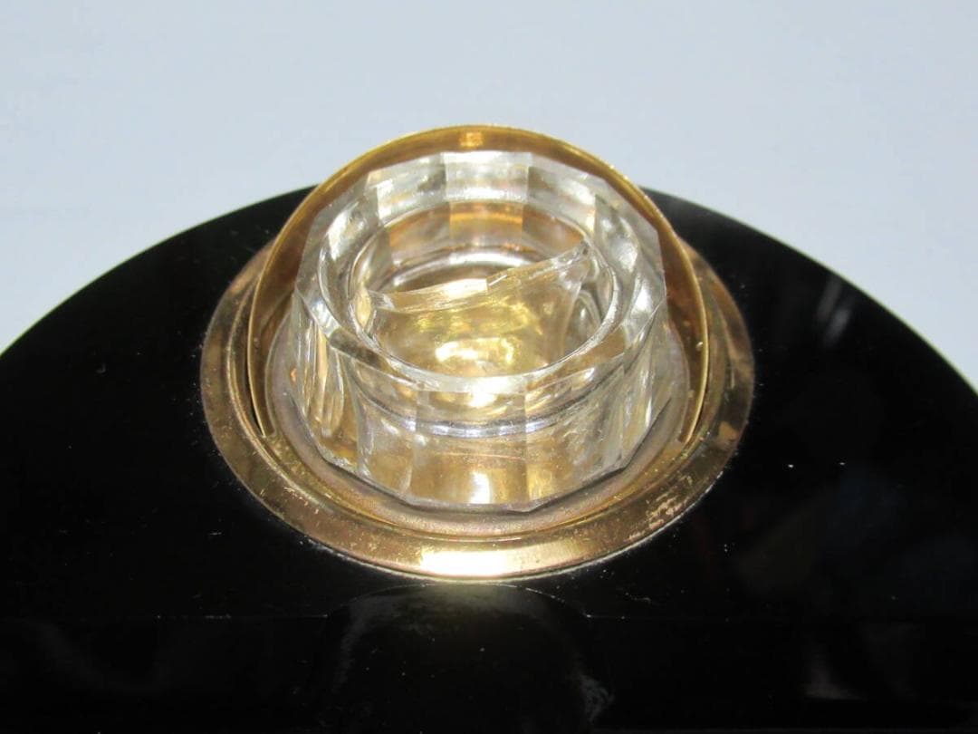 極希少◆鉄道省『日本食堂株式会社創立記念』黒ガラスと真鍮製 九〇式鉄帽 インク壺