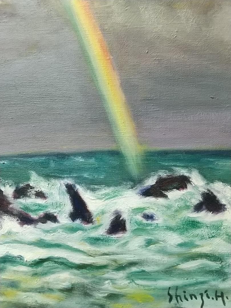 「虹立つ」能登木ノ浦海岸 F6 絵画 油絵
