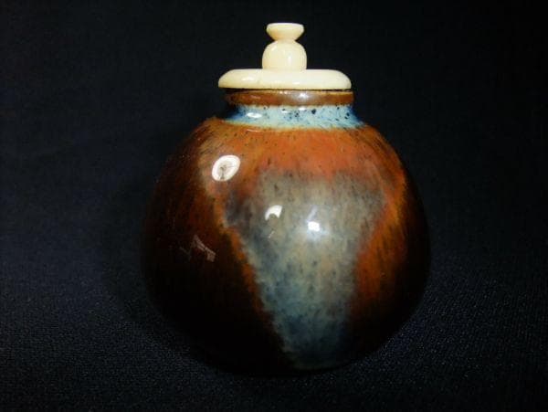 茄子茶入 仕覆付 「陶吉」 仕覆付（万葉花文） 茶道具 古美術